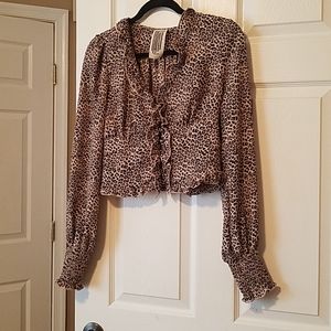 Free people smell the roses leopard ruffle top XS